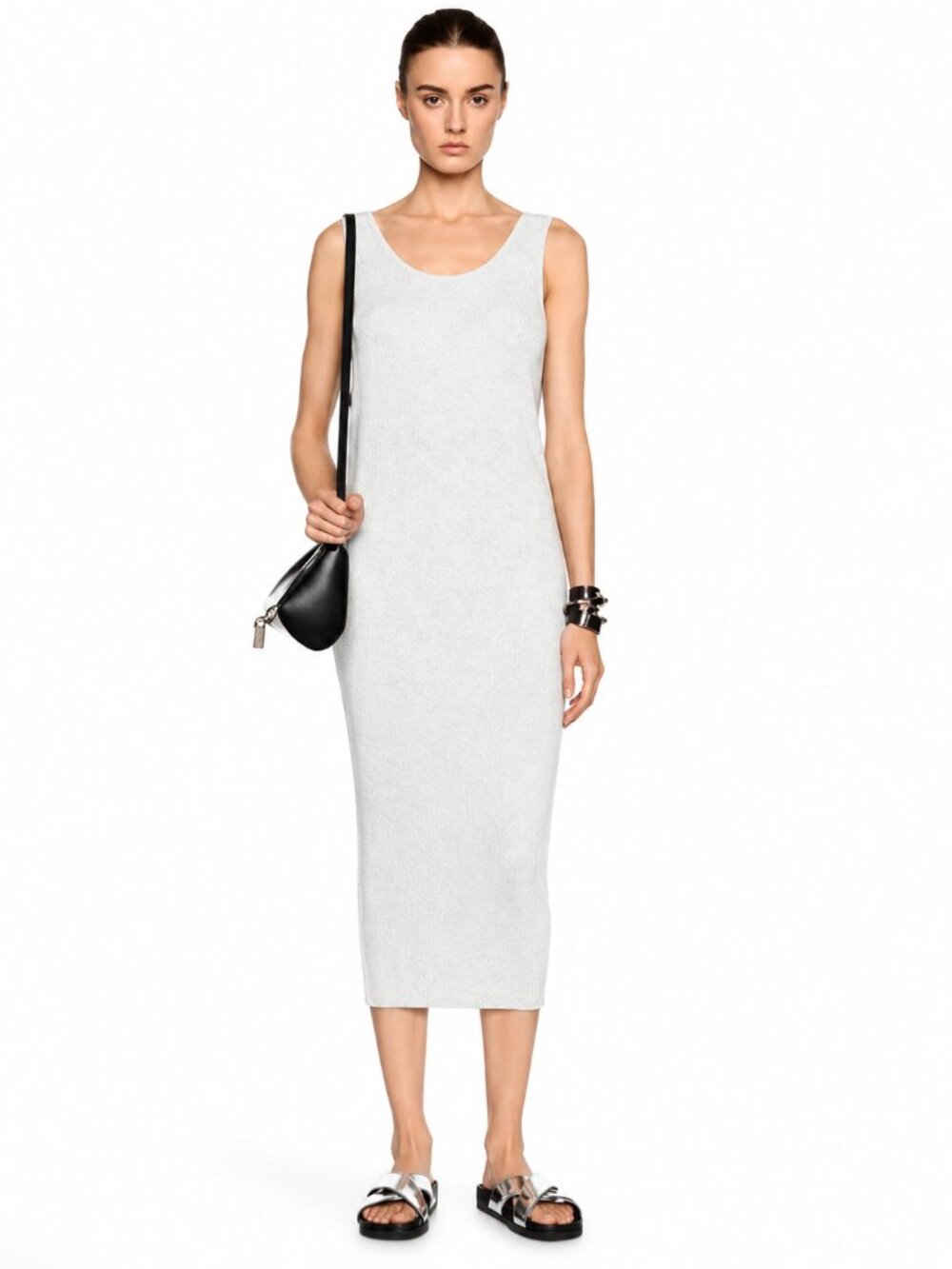 Helmut Lang Scoop Neck‎ Midi Tank Dress Heathered Gray S